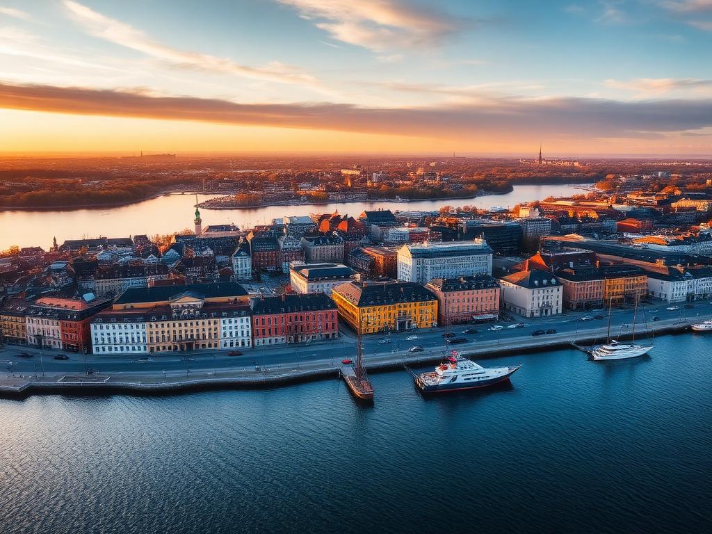 Stockholm — Stockholms vattenlinje i gyllene kvällsljus